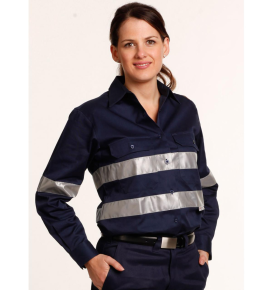 Ladies Hi-Vis Cotton Drill Safety Shirts with 3M Tapes