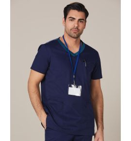 Men's V-Neck Contrast Trim Scrub Top