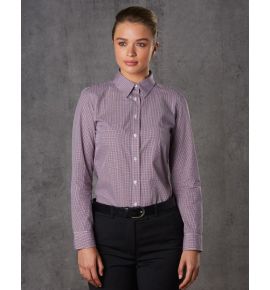 Ladies’ Two Tone Mini Gingham Long Sleeve Shirt