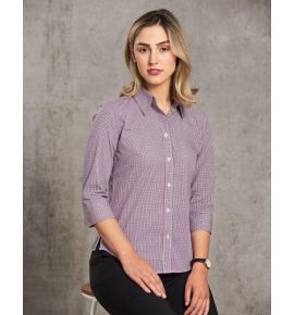 Ladies’ two tone Mini Gingham 3/4 Sleeve Shirt