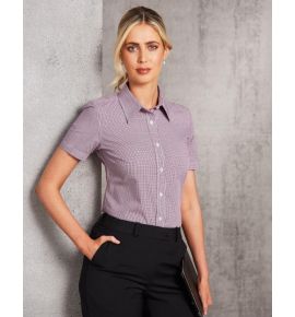 Ladies’ Two Tone Mini Gingham Short Sleeve Shirt