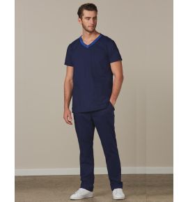 Men's Semi -Elastic Waist Tie Solid Colour Scrub Pants