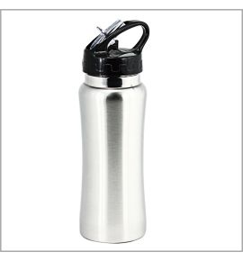 Silver Drink Bottle With Drinking Straw