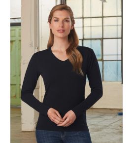 Ladies Cotton Stretch Long Sleeve V-Neck Tee