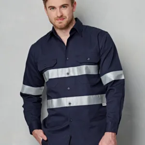 Mens HI-Vis Cotton Drill Long Sleeve Work Shirt