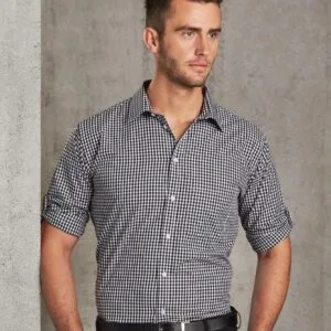 Men's Two Tone Gingham Check Long Sleeve Shirt