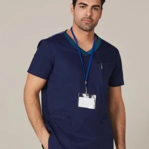 Men's V-Neck Contrast Trim Scrub Top