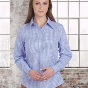Ladies Gingham Check Long Sleeve Shirt
