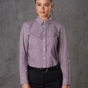 Ladies’ Two Tone Mini Gingham Long Sleeve Shirt
