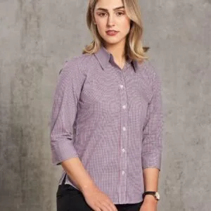 Ladies’ two tone Mini Gingham 3/4 Sleeve Shirt