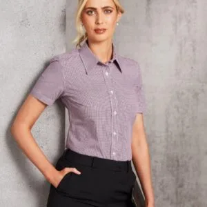 Ladies’ Two Tone Mini Gingham Short Sleeve Shirt