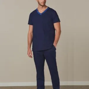 Men's Semi -Elastic Waist Tie Solid Colour Scrub Pants
