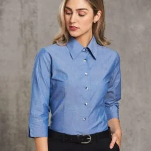 Ladies Chambray 3/4 Sleeve Shirt