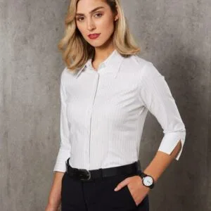 Ladies Stretch Pin Stripe Long Sleeve Shirt