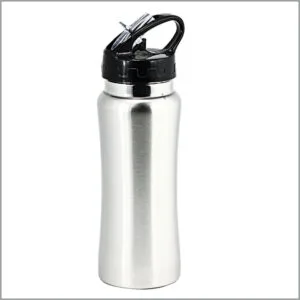 Silver Drink Bottle With Drinking Straw