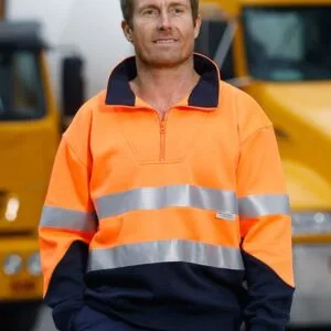 Hi-Vis Long Sleeve Fleecy Sweat With Collar & 3M Tapes